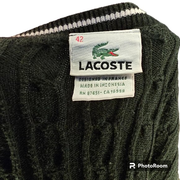Lacoste Black Cable Knit Sweater | Size 42‎ | Large Equivalent | EUC | Classic - Picture 2 of 5